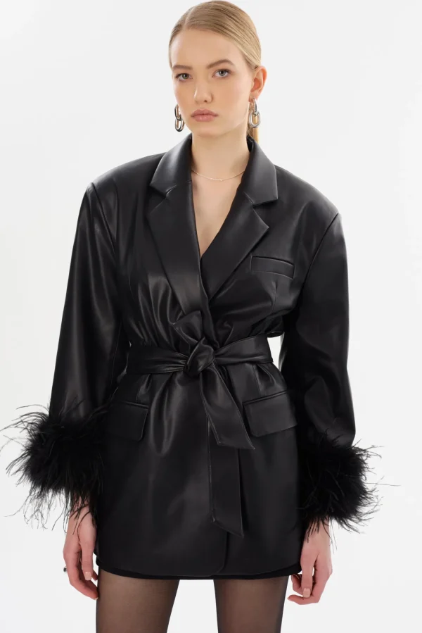 LAMARQUE Dresses | Coats&Jackets | GALIA | Feather Trim Blazer Black