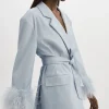 LAMARQUE Dresses | GALIA | Feather Trim Blazer Baby Blue