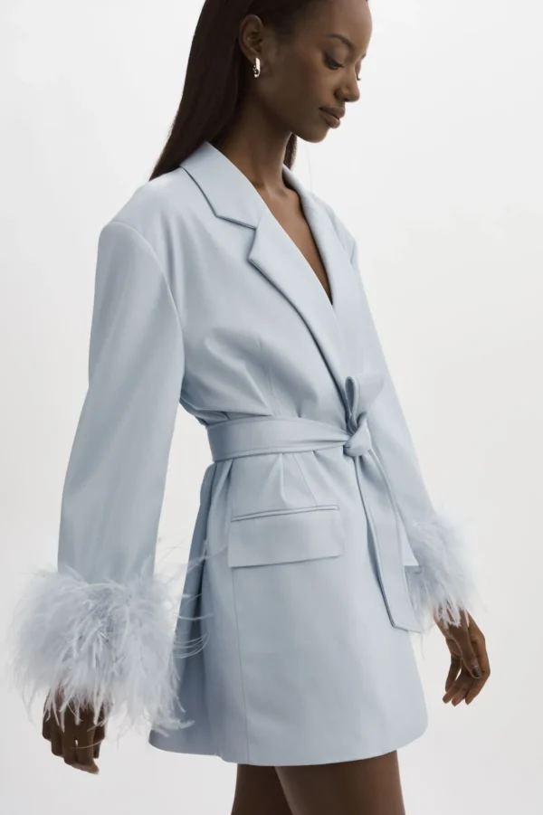 LAMARQUE Dresses | GALIA | Feather Trim Blazer Baby Blue