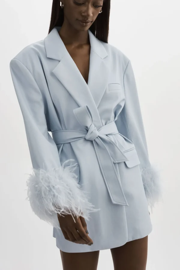 LAMARQUE Dresses | GALIA | Feather Trim Blazer Baby Blue