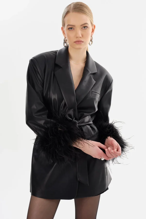 LAMARQUE Dresses | Coats&Jackets | GALIA | Feather Trim Blazer Black