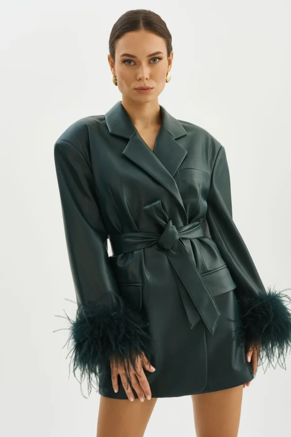 LAMARQUE Dresses | Coats&Jackets | GALIA | Feather Trim Blazer Dark Jade