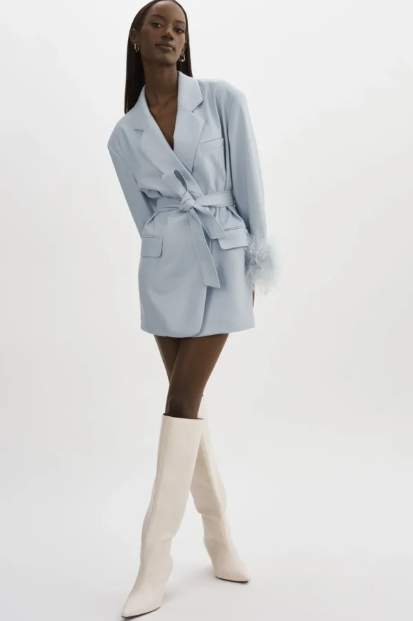 LAMARQUE Dresses | GALIA | Feather Trim Blazer Baby Blue