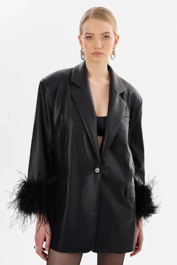 LAMARQUE Dresses | Coats&Jackets | GALIA | Feather Trim Blazer Black