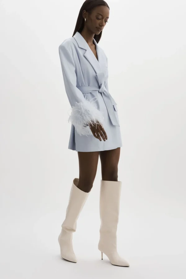 LAMARQUE Dresses | GALIA | Feather Trim Blazer Baby Blue