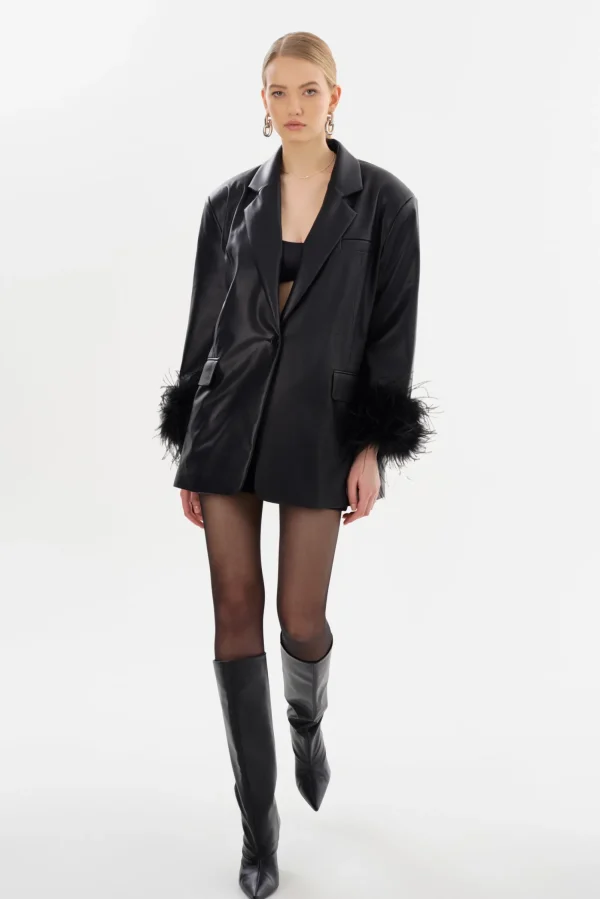 LAMARQUE Dresses | Coats&Jackets | GALIA | Feather Trim Blazer Black