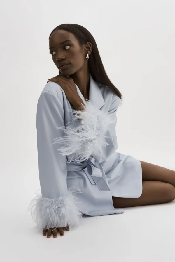 LAMARQUE Dresses | GALIA | Feather Trim Blazer Baby Blue