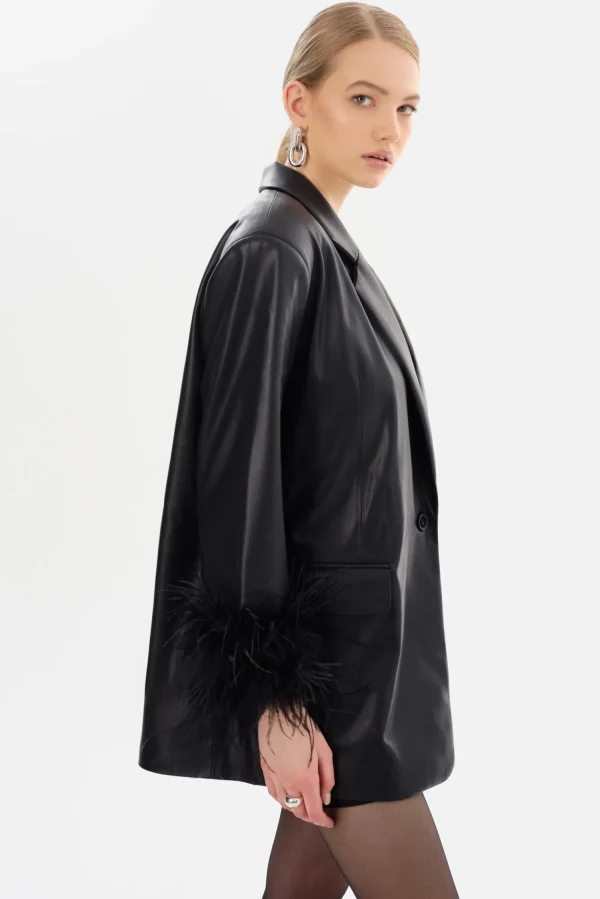 LAMARQUE Dresses | Coats&Jackets | GALIA | Feather Trim Blazer Black