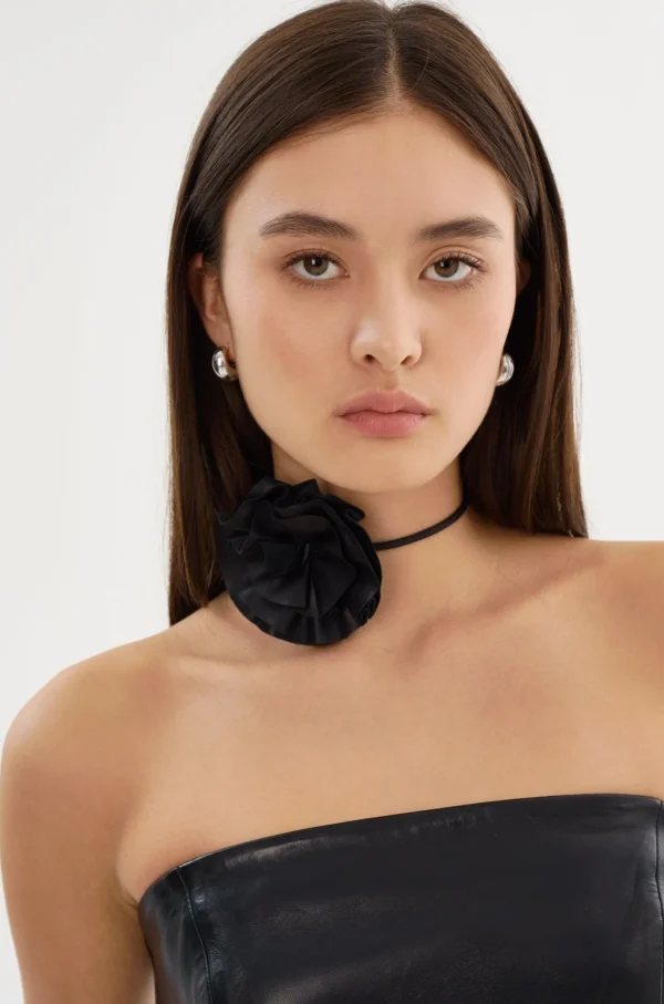 LAMARQUE Accessories | GEMMA | Leather Rosette Choker Black