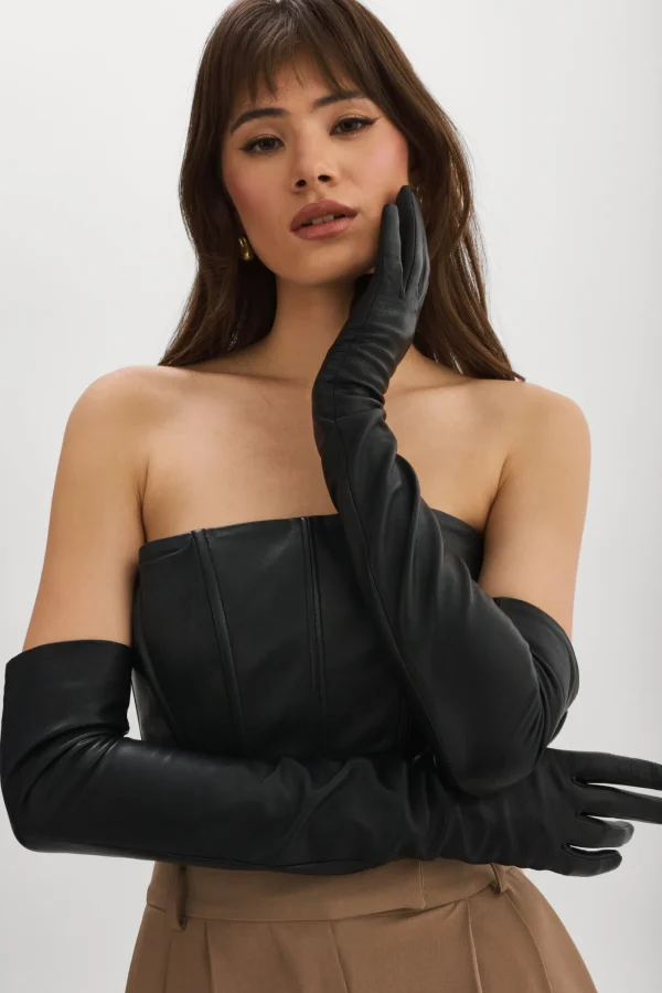LAMARQUE Accessories | GISELE | Long Leather Gloves Black