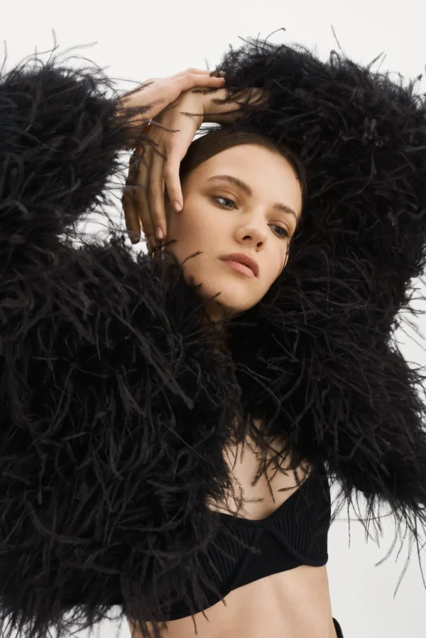 LAMARQUE Coats&Jackets | HALLIE | Ostrich Feather Jacket Black