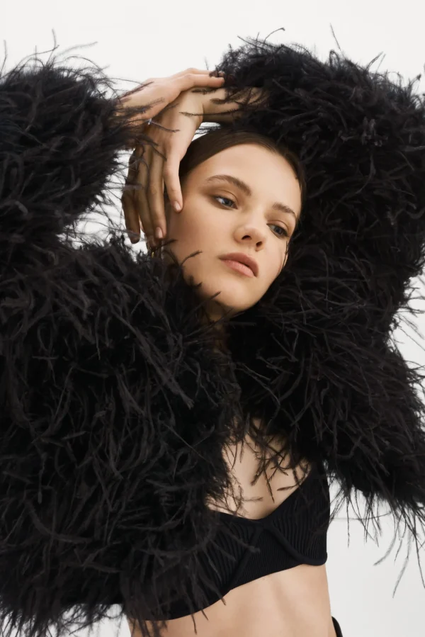 LAMARQUE Coats&Jackets | HALLIE | Ostrich Feather Jacket Black
