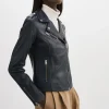 LAMARQUE Leather Jackets | HARPER | Fitted Leather Biker Jacket Navy