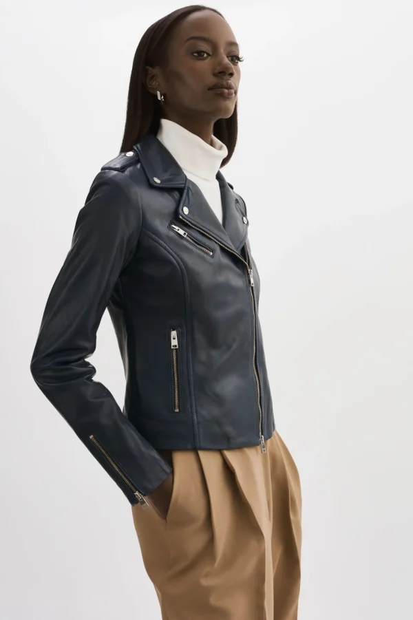 LAMARQUE Leather Jackets | HARPER | Fitted Leather Biker Jacket Navy