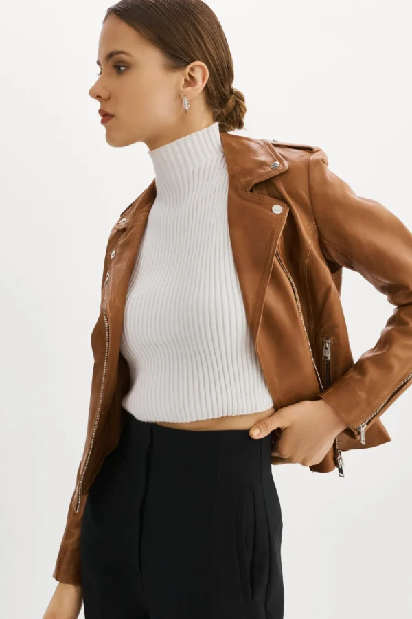 LAMARQUE Leather Jackets | HARPER | Fitted Leather Biker Jacket Luggage