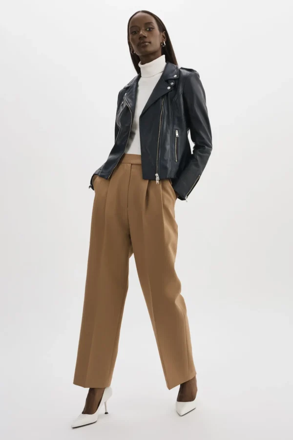 LAMARQUE Leather Jackets | HARPER | Fitted Leather Biker Jacket Navy