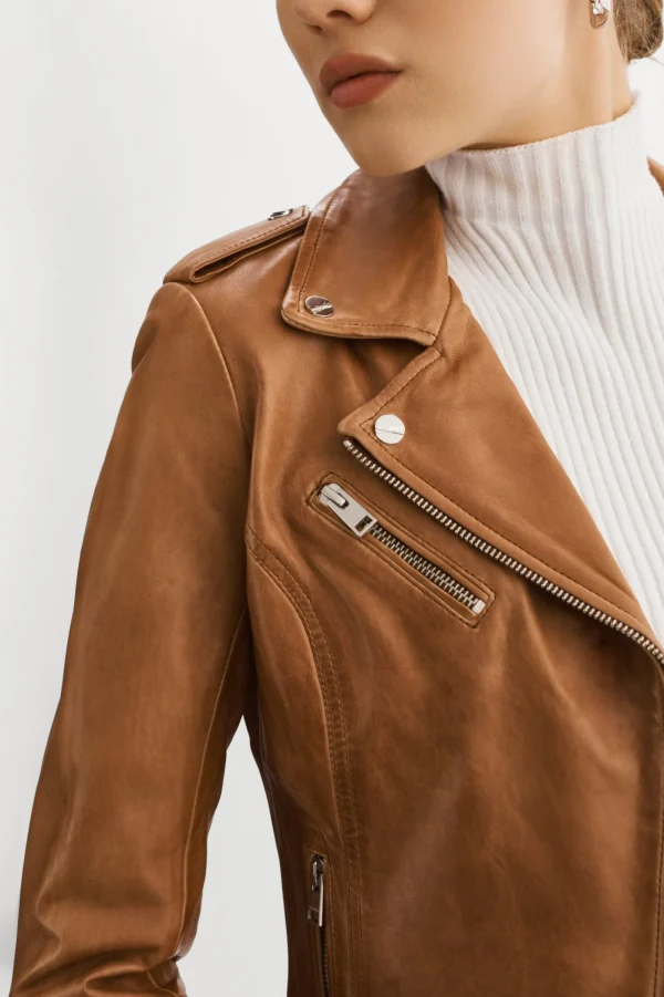 LAMARQUE Leather Jackets | HARPER | Fitted Leather Biker Jacket Luggage