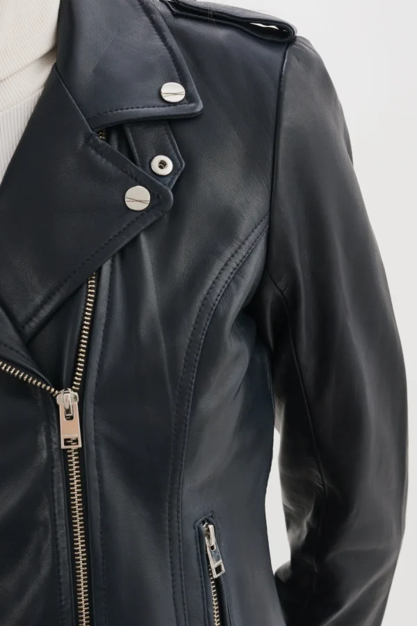 LAMARQUE Leather Jackets | HARPER | Fitted Leather Biker Jacket Navy