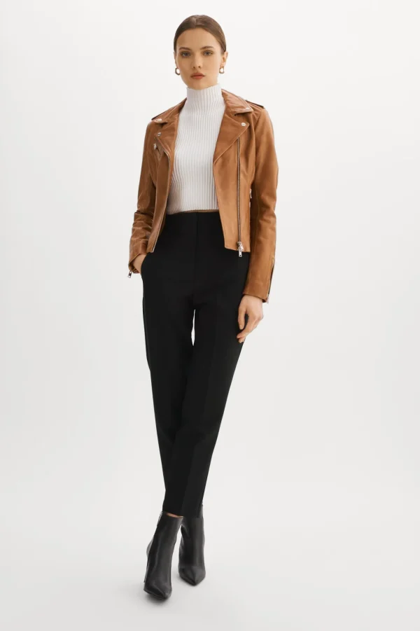 LAMARQUE Leather Jackets | HARPER | Fitted Leather Biker Jacket Luggage