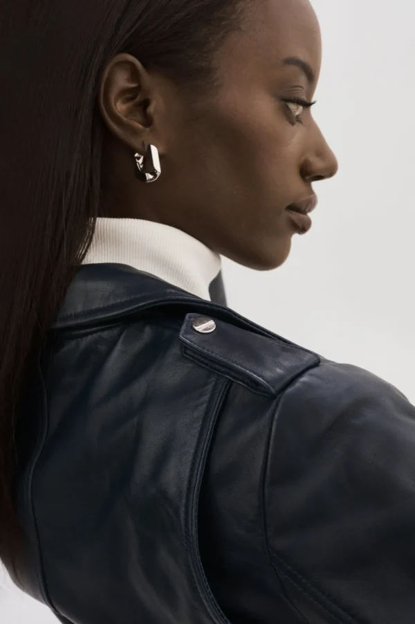 LAMARQUE Leather Jackets | HARPER | Fitted Leather Biker Jacket Navy