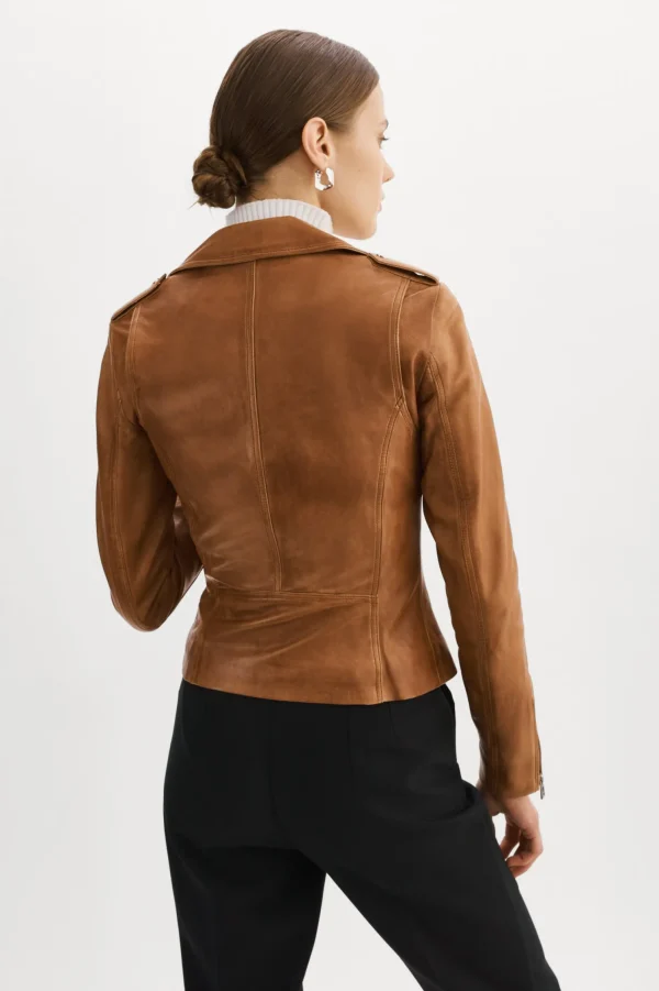LAMARQUE Leather Jackets | HARPER | Fitted Leather Biker Jacket Luggage
