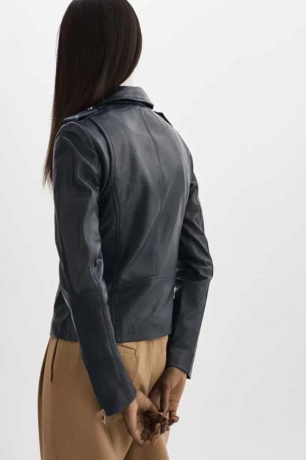 LAMARQUE Leather Jackets | HARPER | Fitted Leather Biker Jacket Navy