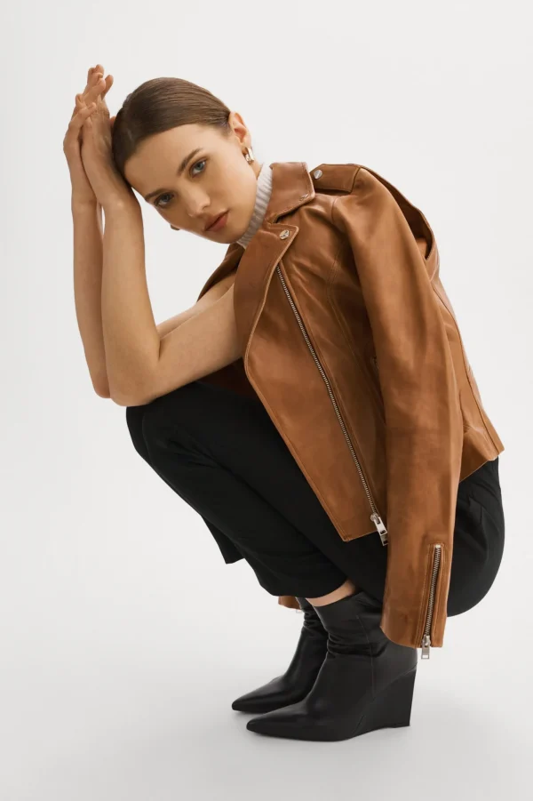 LAMARQUE Leather Jackets | HARPER | Fitted Leather Biker Jacket Luggage