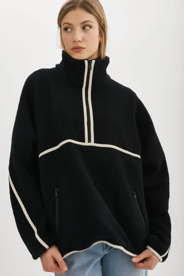 LAMARQUE Tops | HELSA | Polar Fleece Pullover Black/Ivory