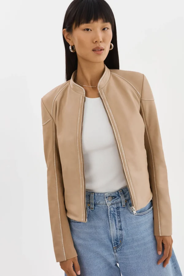 LAMARQUE Leather Jackets | HIRA | Fitted Leather Jacket Distressed Wheat