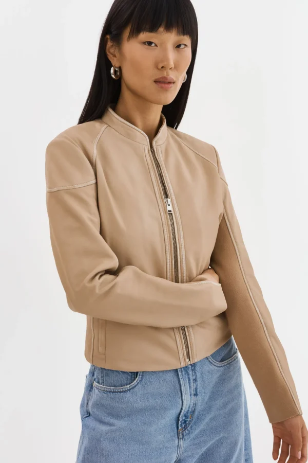 LAMARQUE Leather Jackets | HIRA | Fitted Leather Jacket Distressed Wheat