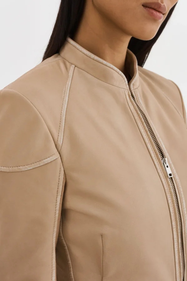 LAMARQUE Leather Jackets | HIRA | Fitted Leather Jacket Distressed Wheat