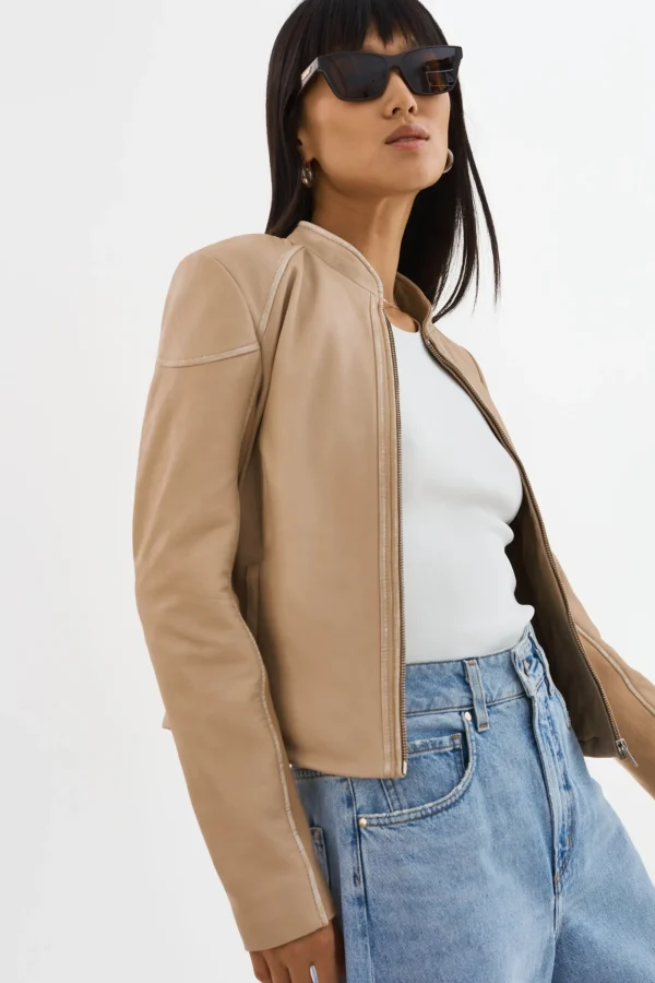LAMARQUE Leather Jackets | HIRA | Fitted Leather Jacket Distressed Wheat