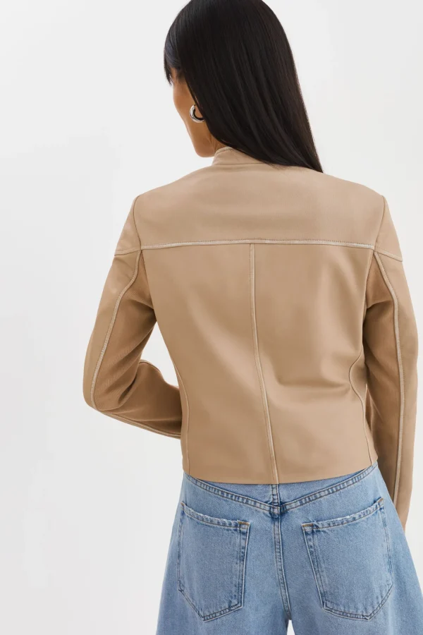 LAMARQUE Leather Jackets | HIRA | Fitted Leather Jacket Distressed Wheat