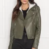 LAMARQUE Leather Jackets | HOLY | Leather Biker Jacket With Removable Hood Dusty Olive