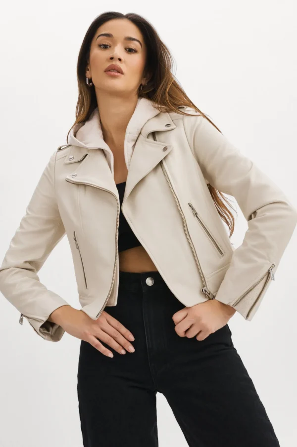 LAMARQUE Leather Jackets | HOLY | Leather Biker Jacket With Removable Hood Bone