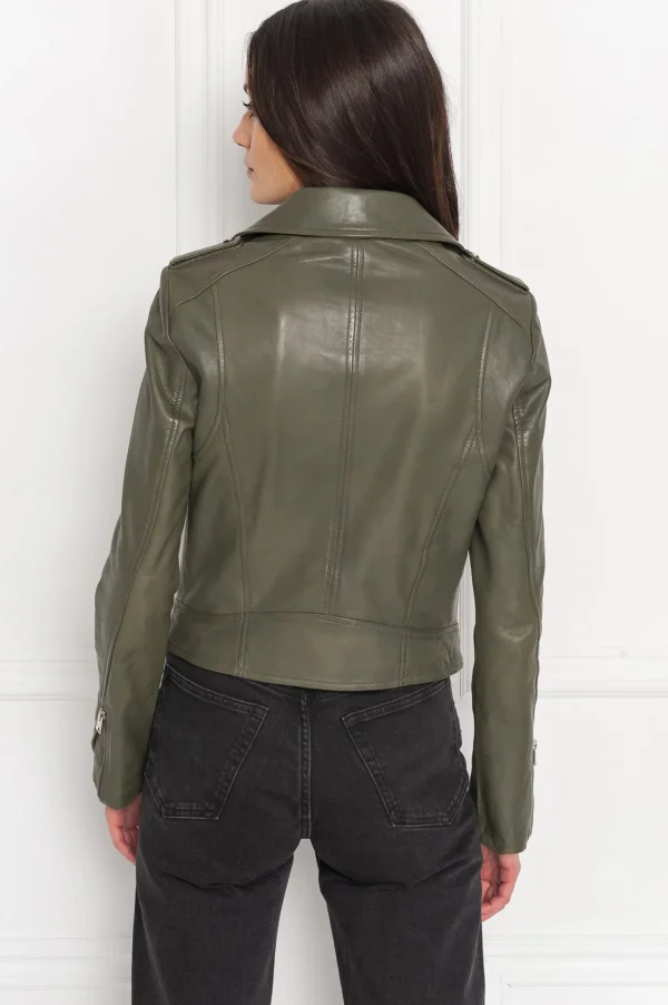 LAMARQUE Leather Jackets | HOLY | Leather Biker Jacket With Removable Hood Dusty Olive