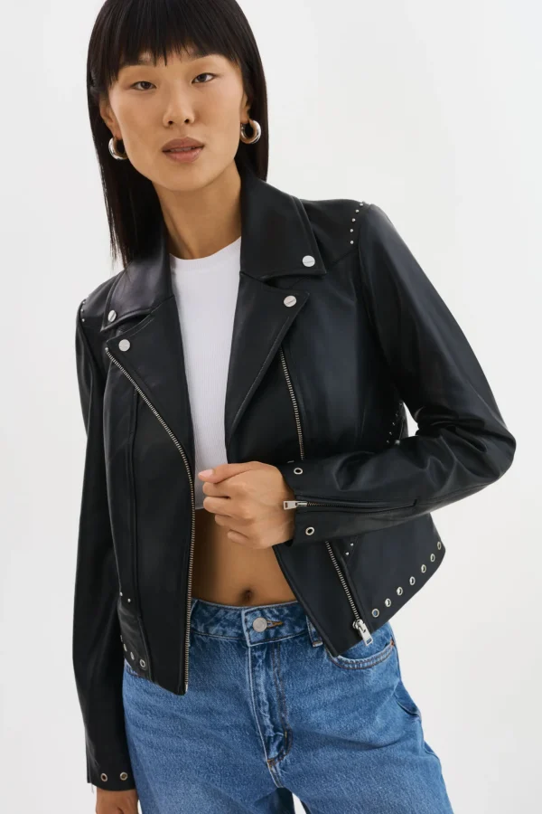 LAMARQUE Leather Jackets | IDETTA | Leather Biker Jacket Black