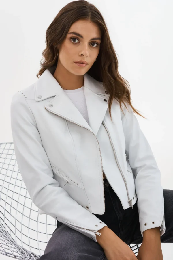 LAMARQUE Leather Jackets | IDETTA | Leather Biker Jacket White
