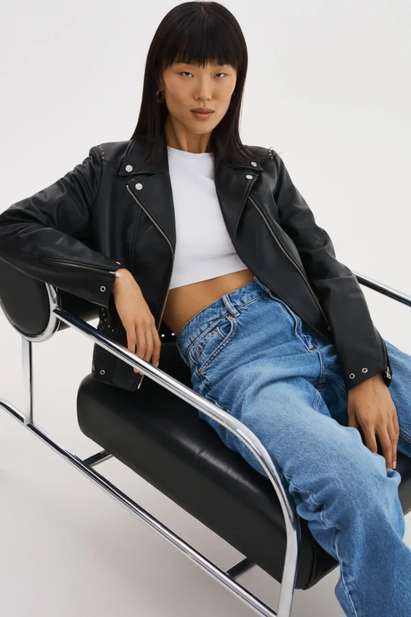 LAMARQUE Leather Jackets | IDETTA | Leather Biker Jacket Black