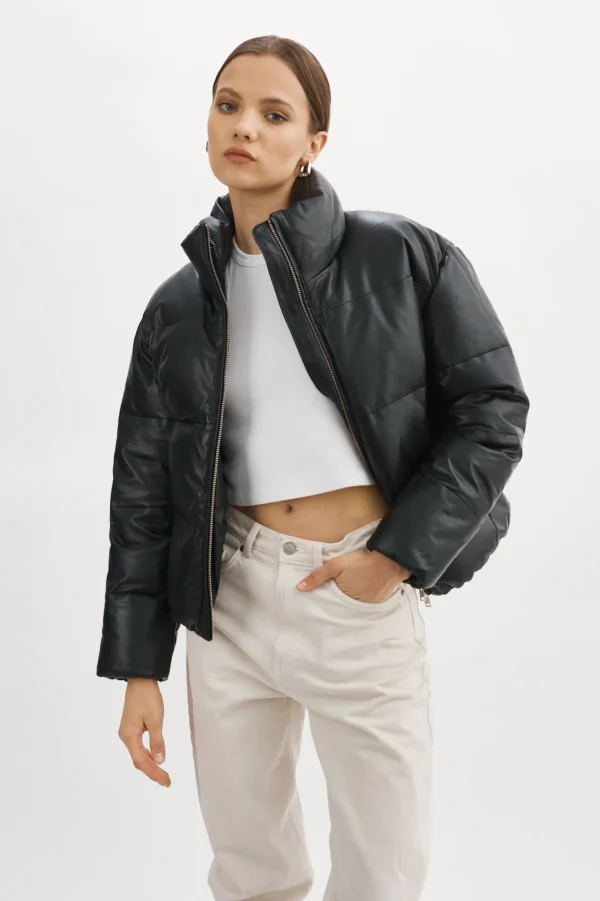 LAMARQUE Coats&Jackets | Leather Jackets | IRIS Leather Puffer Jacket Black