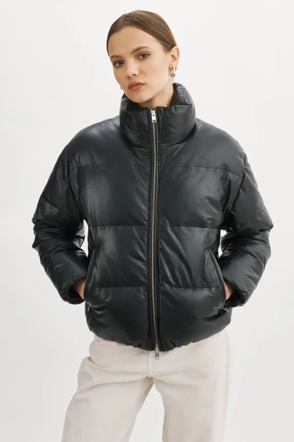LAMARQUE Coats&Jackets | Leather Jackets | IRIS Leather Puffer Jacket Black