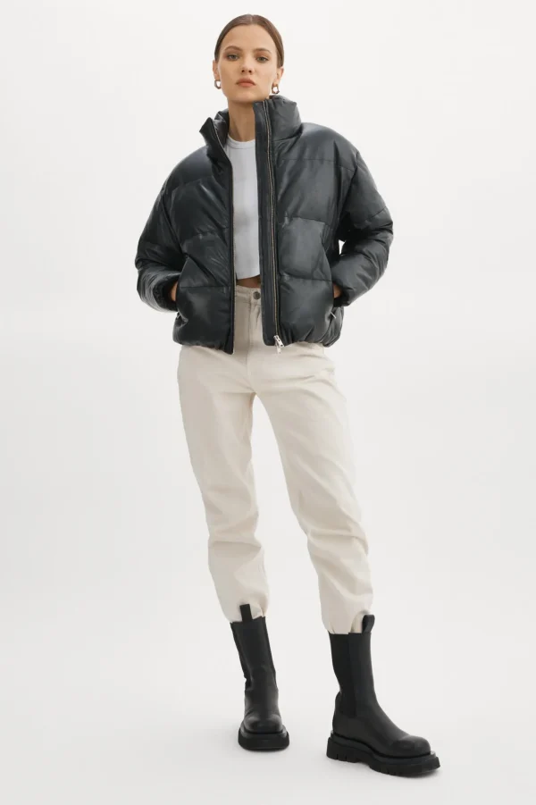 LAMARQUE Coats&Jackets | Leather Jackets | IRIS Leather Puffer Jacket Black
