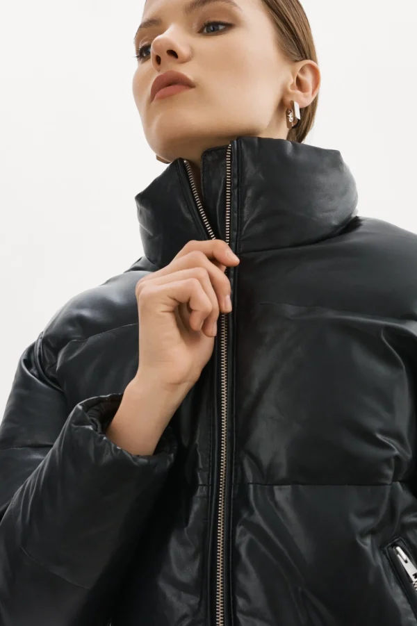 LAMARQUE Coats&Jackets | Leather Jackets | IRIS Leather Puffer Jacket Black