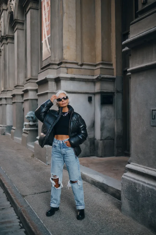 LAMARQUE Coats&Jackets | Leather Jackets | IRIS Leather Puffer Jacket Black
