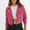 LAMARQUE Leather Jackets | JANIKA | Cropped Leather Biker Jacket Super Pink