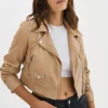 LAMARQUE Leather Jackets | JANIKA | Cropped Leather Biker Jacket Wheat