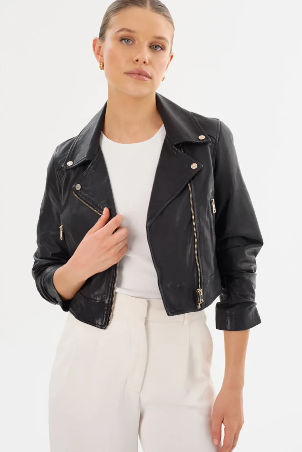 LAMARQUE Leather Jackets | JANIKA | Cropped Leather Biker Jacket Black