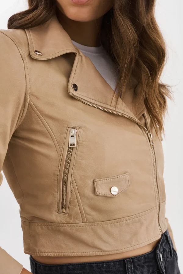 LAMARQUE Leather Jackets | JANIKA | Cropped Leather Biker Jacket Wheat