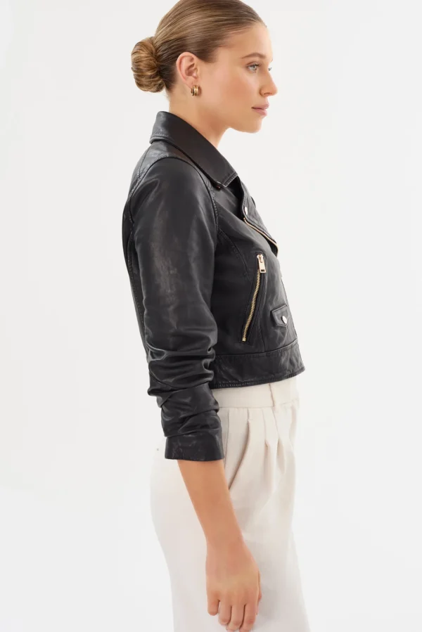 LAMARQUE Leather Jackets | JANIKA | Cropped Leather Biker Jacket Black