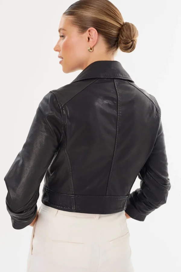 LAMARQUE Leather Jackets | JANIKA | Cropped Leather Biker Jacket Black